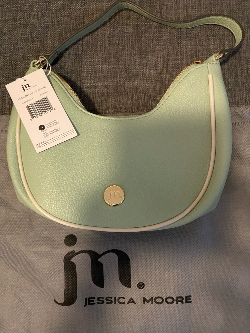 Jessica Moore Mint Crescent Shoulder Bag with White Trim